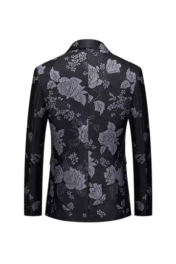 Svart Floral Peak jakkeslag En knapp Blazer for menn